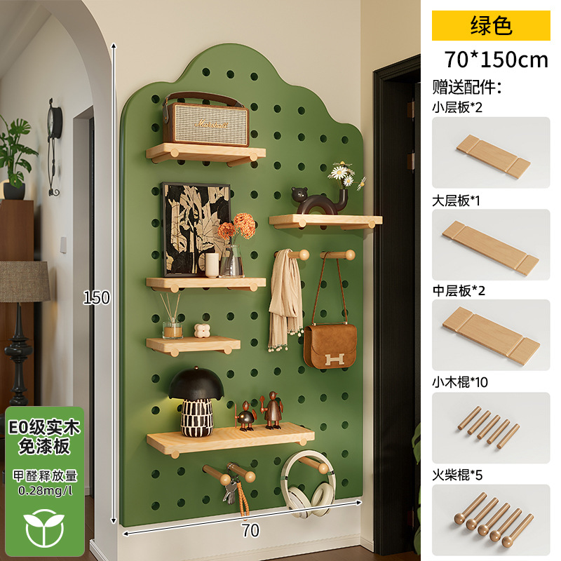 Hoyo de madera de color nuez hoyo tablero estante de madera sólida pared de modelado puerta de entrada de la casa pared detrás de la decoración estante de exhibición