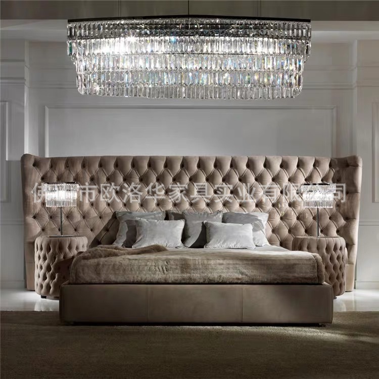 廠家直供 意大利輕奢真皮大床實木雙人床 原版比例製作臥室雙人床