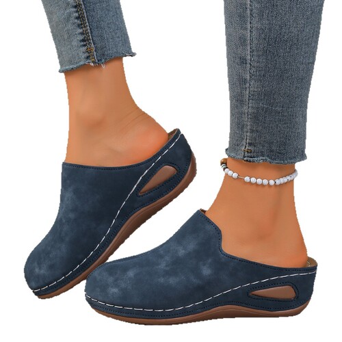 Summer new arrival women's outdoor wedge sandals, large size, thick-soled, European and American style, slip-on closed-toe half-sandals, wholesale, size 43.