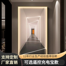 现代简约玄关装饰画竖版LED灯画空间延伸感挂画大气轻奢发光壁画