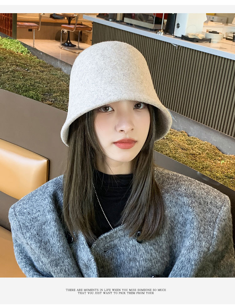 Autunno e inverno nuove donne piatto leggero cappello a secchiello in lana tinta unita viaggio all'aperto moda coreana tendenza cappello a vaso piccolo_voghion.com