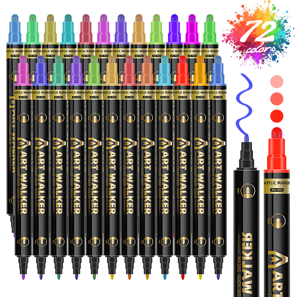 Explosiones transfronterizas 72 color pluma de acrílico de doble cabeza para estudiantes pintando graffiti lavable pluma de acrílico pintada