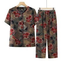 中老年女夏装套装奶奶2025新款妈妈开衫绵绸短袖两件套老太太衣服