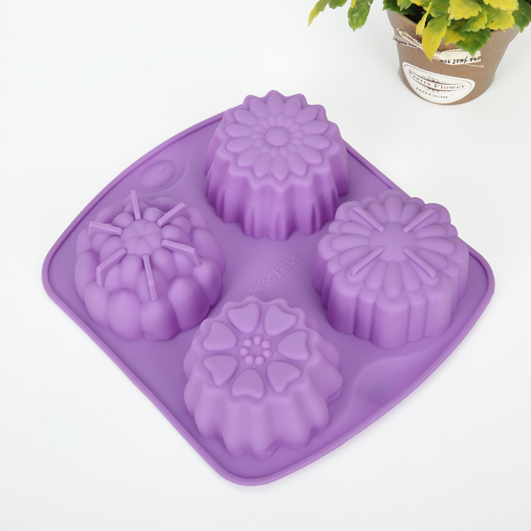 Cross-Border DIY Baking Tools 4-Connected Silicone Cake Mold Flower-Shaped Mooncake Mold Jelly Mold Soap Mold Dessert