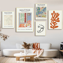 亚马逊马蒂斯几何叶抽象线面墙艺术油画北欧海报和打印客厅装饰画