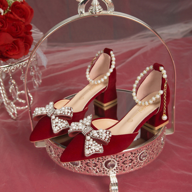 2024 New Wedding Shoes Women's Thick Heeled Red Bridal Xiuhe Dress Wedding Dress Two-Wear Not Tired Feet Pregnant Women's Low Heeled Shoes 2024 New Wedding Shoes Women's Thick Heeled Red Bridal Xiuhe Dress Wedding Dress Two-Wear Not Tired Feet Pregnant Women's Low Heeled Shoes
