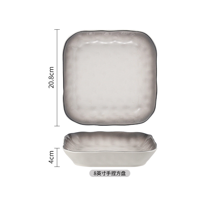Cuenco de cerámica transfronterizo de color bajo vidriado gris gradiente simple personalizado, plato de exportación, plato de arroz, plato, vajilla de cerámica