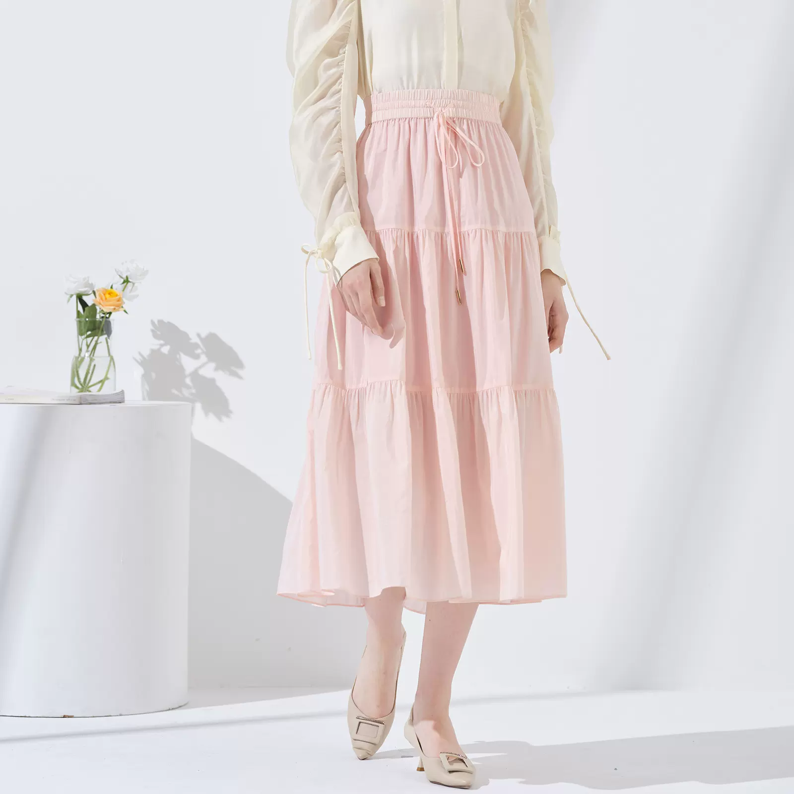 2026春季新款蛋糕裙小个子甜美风高腰拼接精致休闲百搭丝棉半身裙