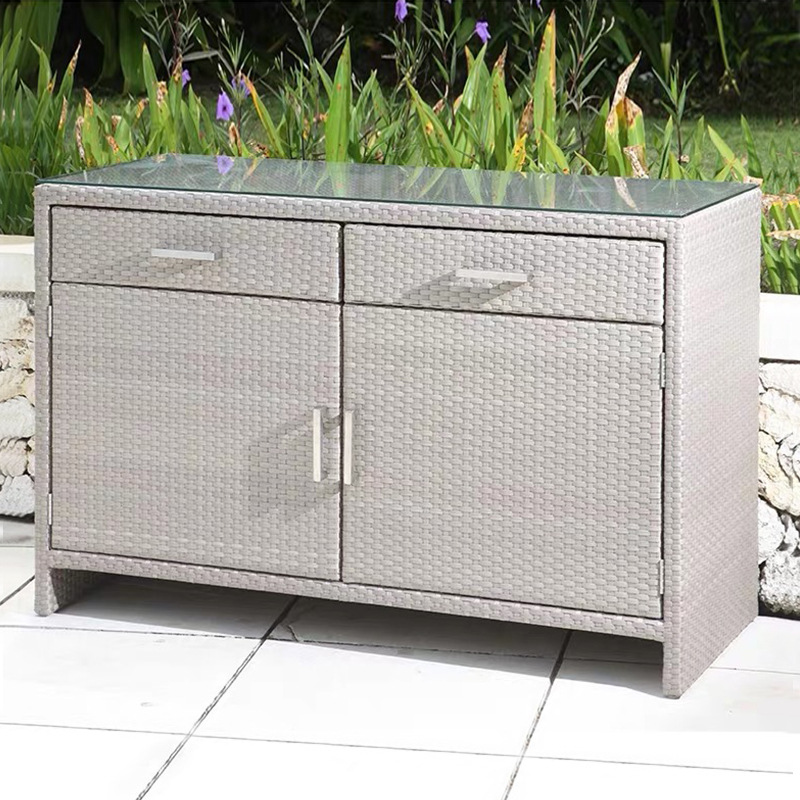 Mueble de almacenamiento de ratán para exteriores, mueble zapatero tejido para balcón, mueble de almacenamiento para recibidor, mueble de comedor para patio exterior impermeable y resistente al sol. image 3