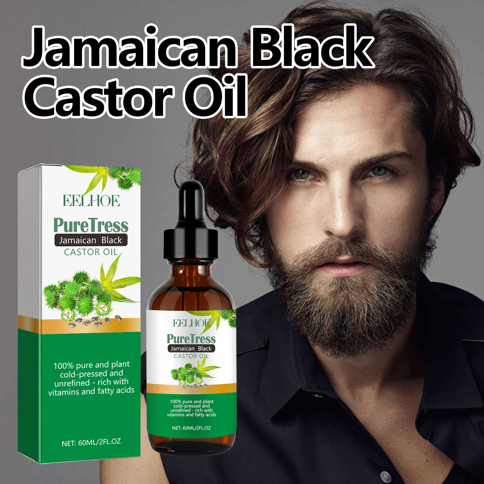 EELHOE castor essential oil moisturizes the scalp, prevents dryness, thickens and solidifies the hair, makes it beautiful, shiny and easy to absorb_voghion.com