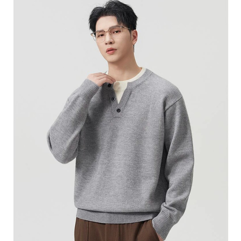 2026 Autumn/Winter New European, American, Japanese, and Korean Style Knitted Heather Grey Two-Piece Sweater Top for Men, Trendy and Lightweight Polo Shirt 2026 Autumn/Winter New European, American, Japanese, and Korean Style Knitted Heather Grey Two-Piece Sweater Top for Men, Trendy and Lightweight Polo Shirt
