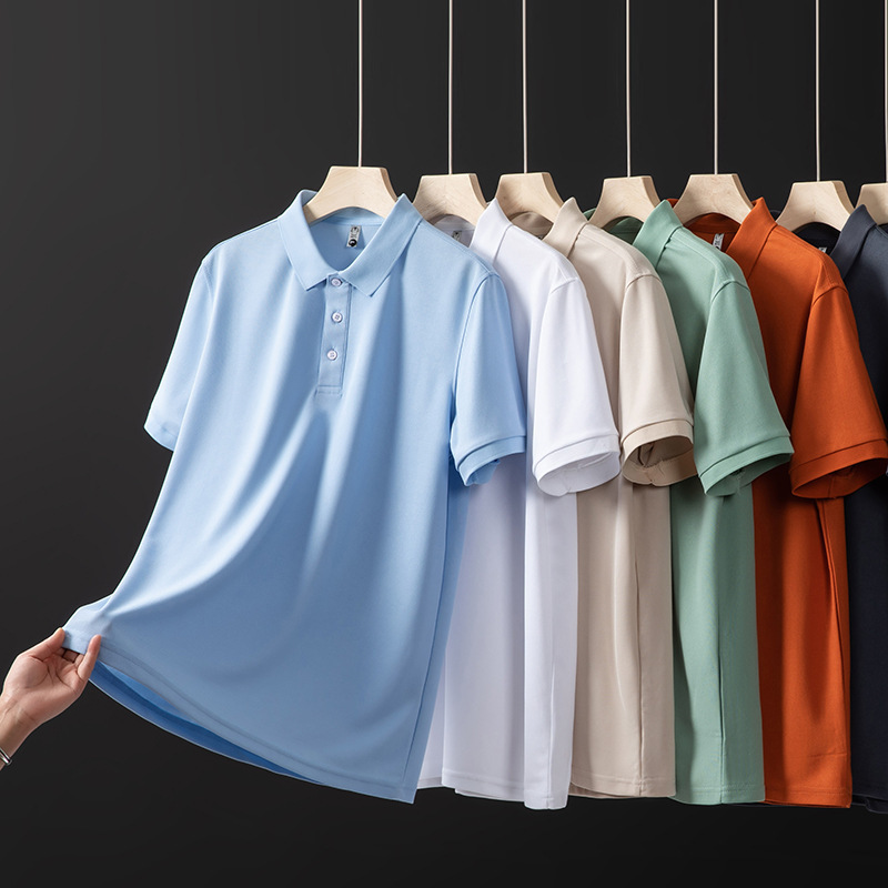 Cross-border solid color sports leisure men's polo shirt 2025 summer new fashion simple lapel ice silk top men Cross-border solid color sports leisure men's polo shirt 2025 summer new fashion simple lapel ice silk top men