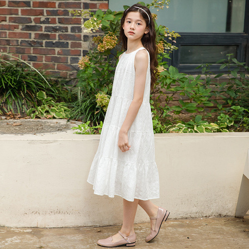 Women's Strap Dress Summer Sleeveless Lace-embroidered Cotton Dress  New Middle and Large Children's Fashion Princess Dress