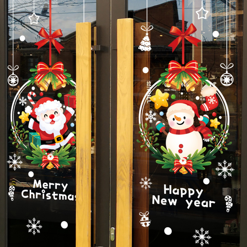クリスマスの花輪装飾静電シールデパートのイベントの配置は、ショーウインドーのサンタクロースの窓際の貼り付けを歓迎します|undefined