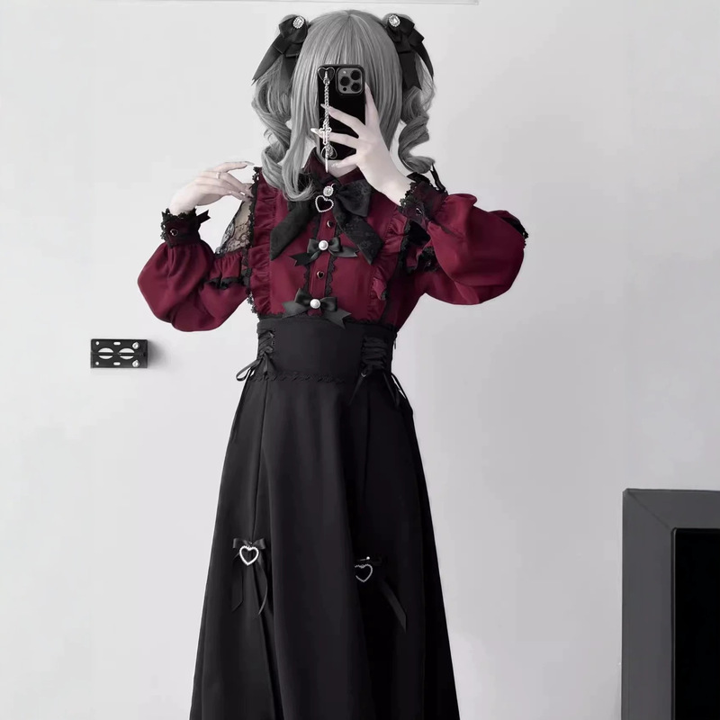 Sweetheart Meets Japanese Style Mass-Produced Lolita Lace Shirt High-Waisted Skirt Two-Piece Suit for Women Sweetheart Meets Japanese Style Mass-Produced Lolita Lace Shirt High-Waisted Skirt Two-Piece Suit for Women