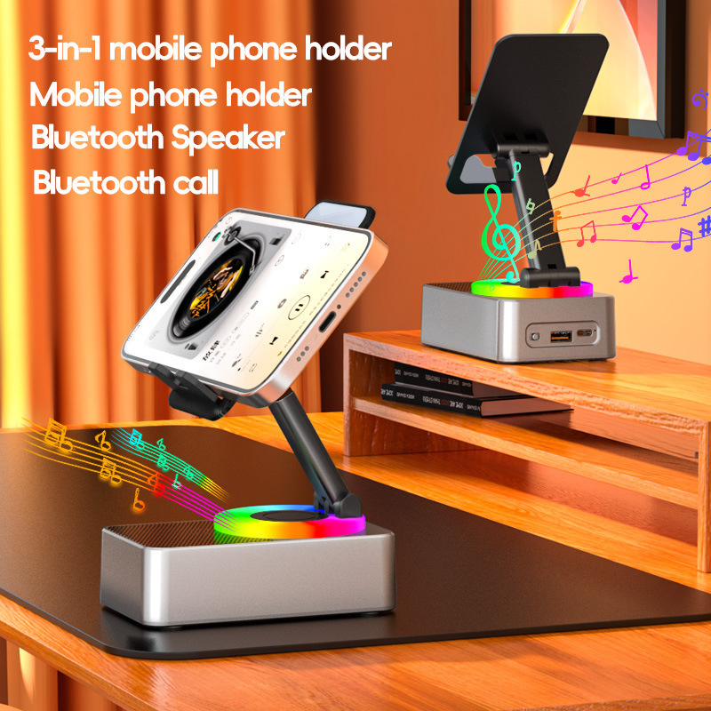 Cross-Border Mobile Phone Holder Bluetooth Audio Power Bank Three-In-One Bluetooth Call U Disk Can Be Rotated, Stretched and Foldable