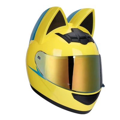 Motosiklet kaskı (dəbilqə) — Helmet with Cat Ears, Universal - yellow-and-blue-knight-cat-gold-plated-lenses-s