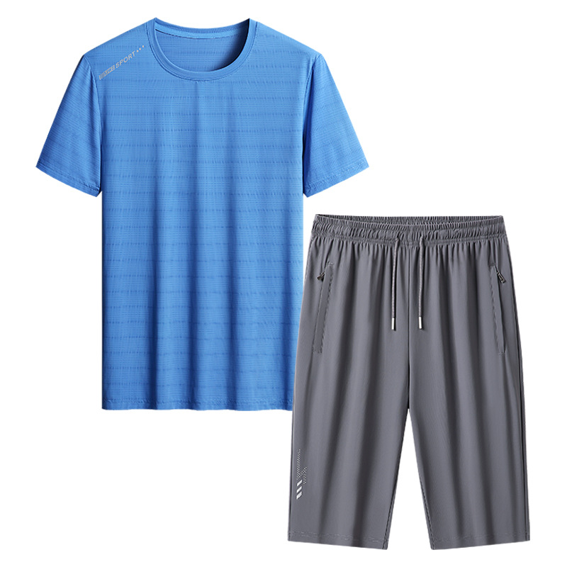 Papa de tamaño extra, traje de verano para hombres, hielo, secado rápido, pantalones de manga corta, de mediana edad, deportivo, ocio, dos piezas