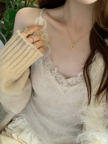 Lace strap women's knit vest 2024 new spring large size plus size slimming camisole top under shirt