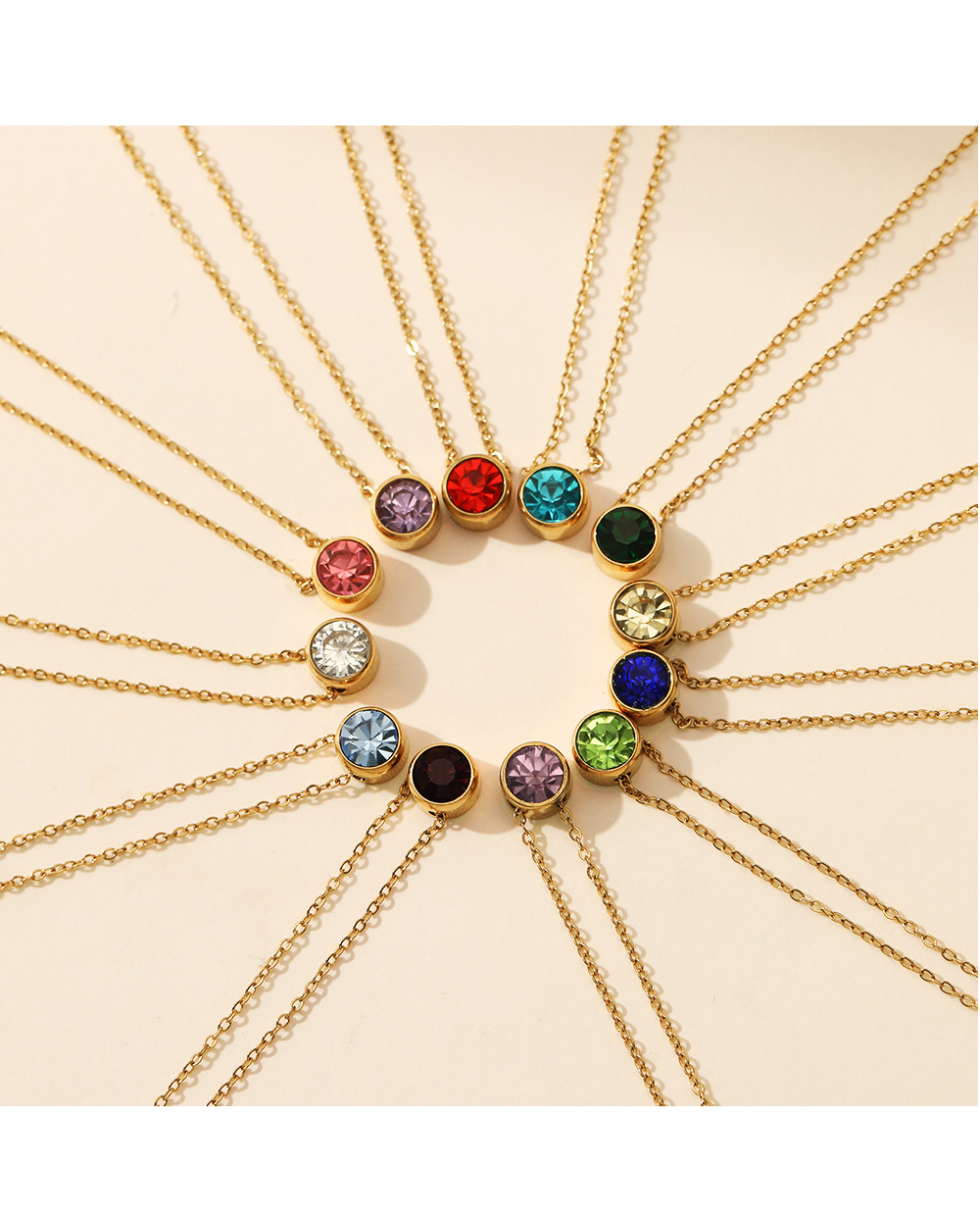 Simple Style Round Stainless Steel Plating Rhinestones Pendant Necklace