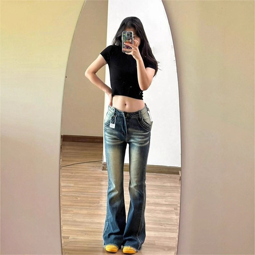 Korean Trend Straight Leg Loose Women's Jeans 2024 New High-Waisted Slimming Versatile Flared Pants for Girls