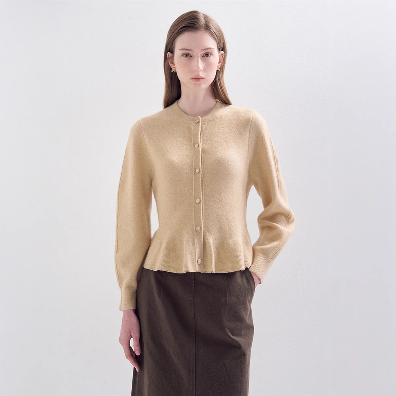 521021 Korean Lan Round Neck Lace Pleated Bottom Hem Casual Knitted Cardigan Lc2Fbkcd986W