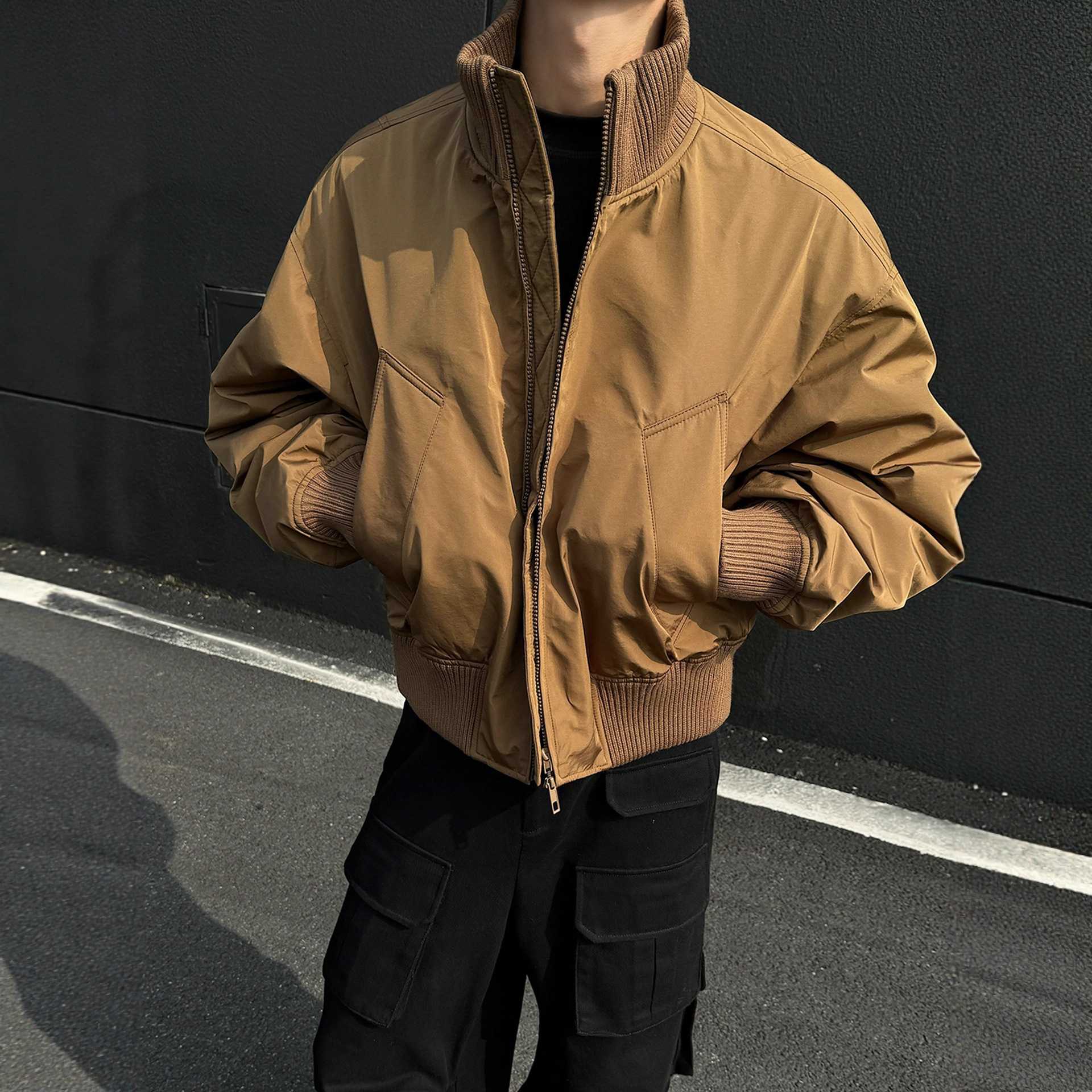 立领加厚飞行员夹克棉服男款冬季潮牌美式棉衣青少年短款棉袄外套