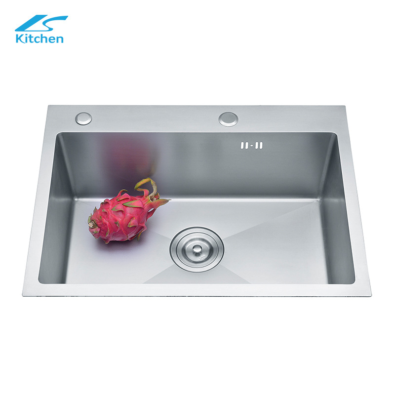 Lavabo de cocina 304, tanque único, acero inoxidable cepillado, instalación sobre mesa