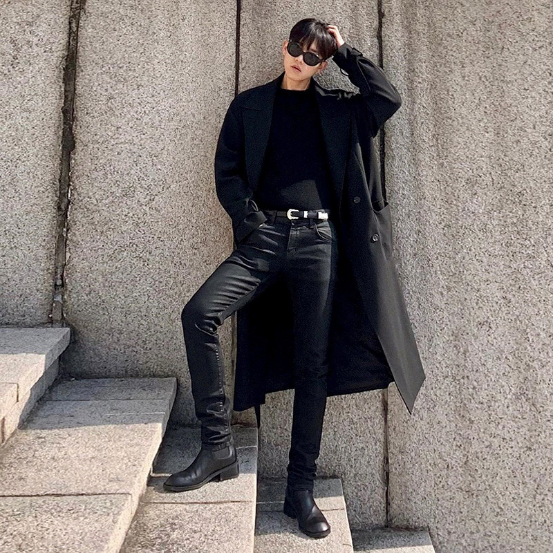 MYQ Coated Black Jeans Men's Slim-fit Skinny Straight Pants Autumn and Winter Korean Style Trendy Casual Long Pants