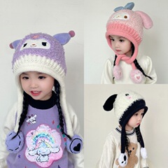 日韓の冬の帽子の子供の毛糸の帽子の漫画の形の耳のニットの帽子の厚いクロミの保温帽子の対外貿易
