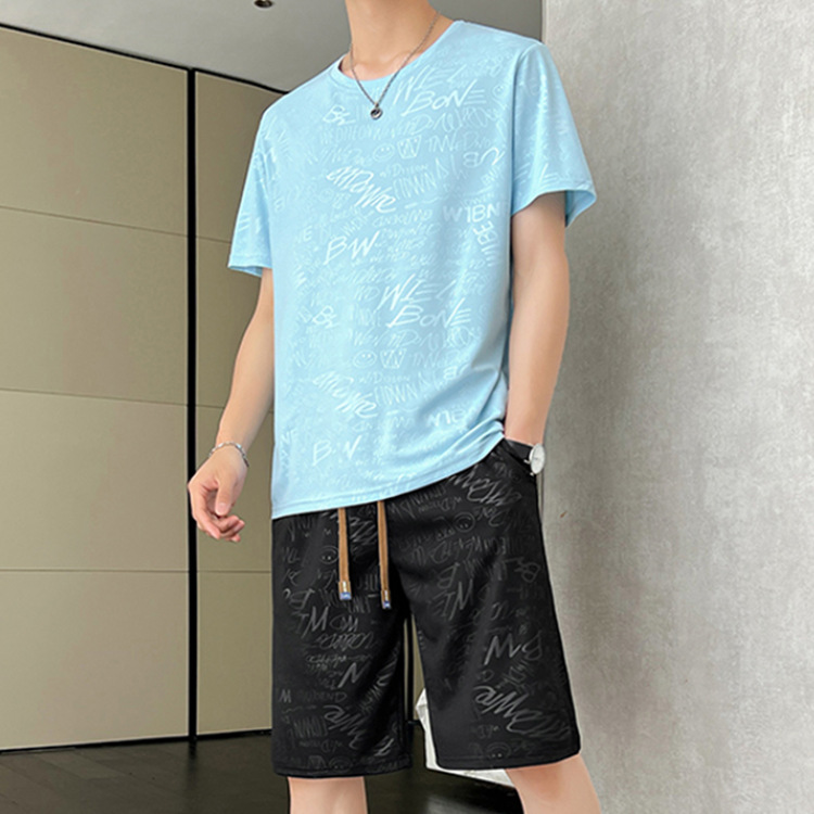 Set de manga corta de verano secado rápido marca de moda hombre relajado casual cinco pantalones cortos deportivos de hombre con pantalones cortos de dos piezas