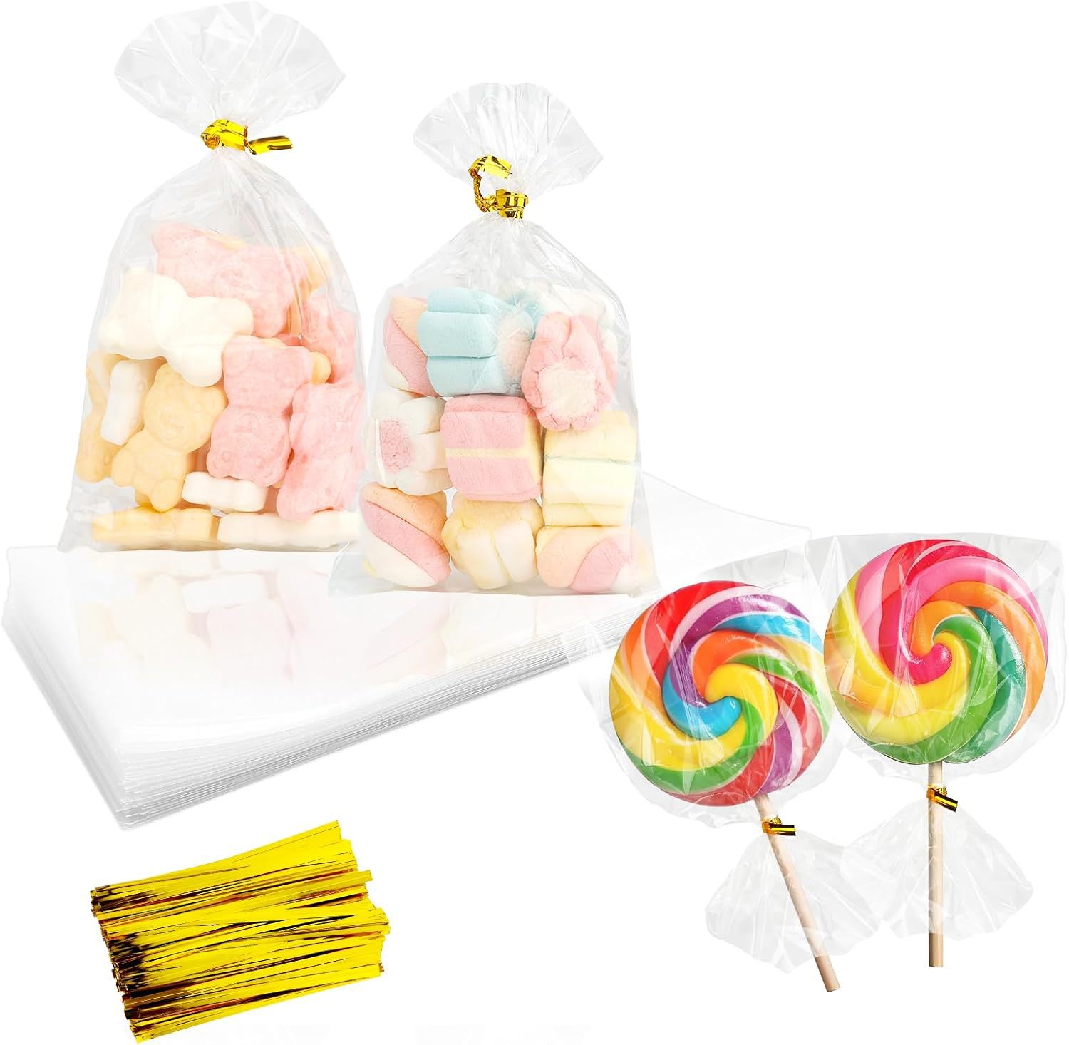 Lotes transparentes de bolsas de vidrio cóncavas insertadas en bolsas de plástico de bolsillo plano de pan dulces palomitas de maíz
