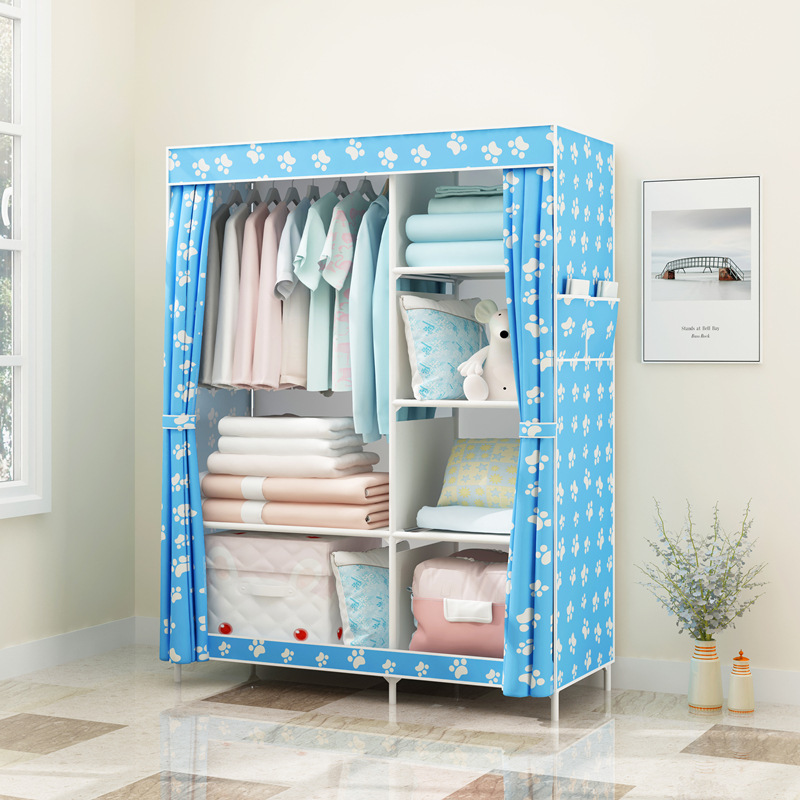 Armario simple tela plegable de tela armario de almacenamiento económico casa de alquiler de armario de acero percha