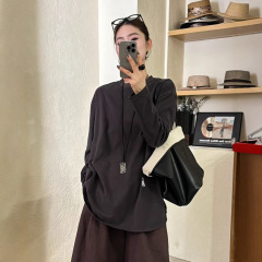 长袖T恤 2025秋季新款 简约韩版纯色圆领休闲宽松打底上衣女25205