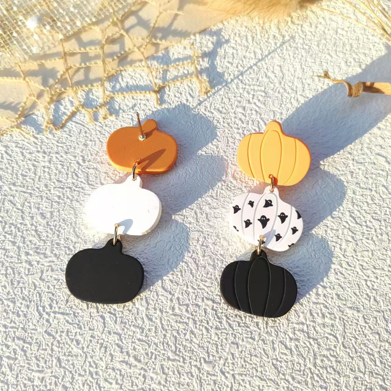 Acrylic Material 1 Pair Retro Pumpkin Cat Acrylic Women's Drop Earrings Earrings Ear Studs