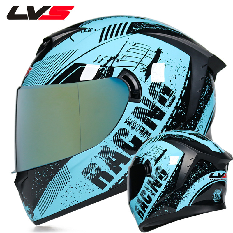LVS casco de la motocicleta estándar nacional de los hombres y las mujeres del casco completo de doble lente de invierno motocicleta eléctrica Bluetooth cabeza Gris Cuatro Estaciones