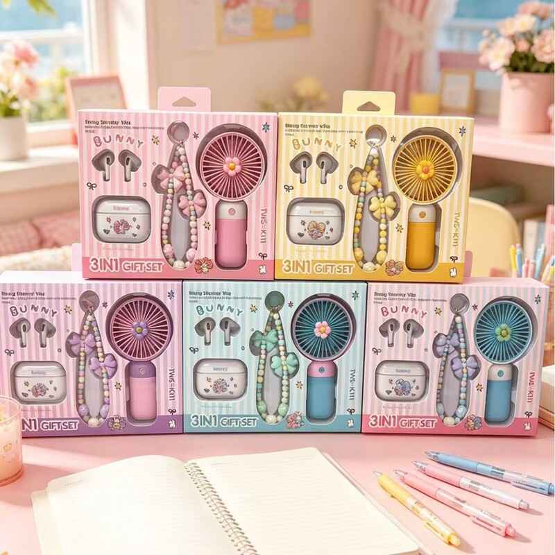 New Popular Model Tws-K111 Three-In-One Bluetooth Earphones Gift Box Cartoon Earphones with Small Fan Pendant New Popular Model Tws-K111 Three-In-One Bluetooth Earphones Gift Box Cartoon Earphones with Small Fan Pendant