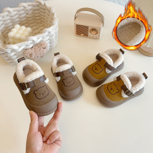 2024 winter new big cotton fleece-lined baby toddler shoes indoor and outdoor shoes children's non-slip soft bottom Birkenstocks shoes
