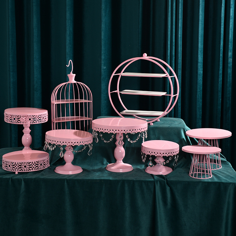 Nordic cristal tarde té bandeja de mesa de postre decoración de la torta estante de la torta de boda Placa de hierro merienda rack