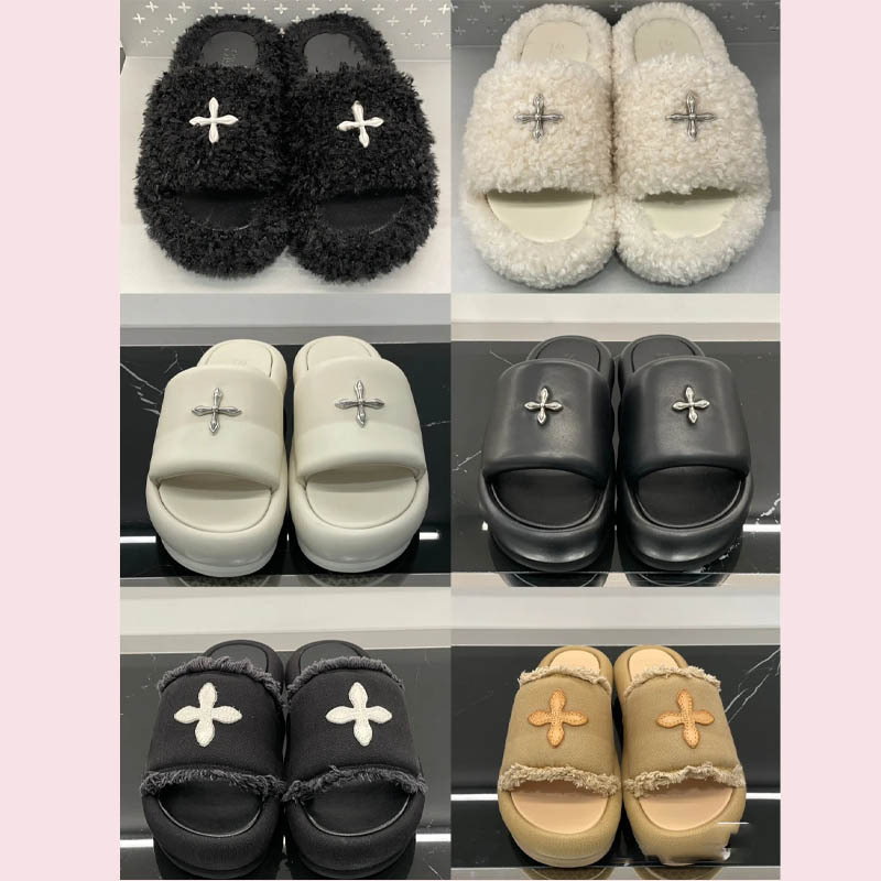 Smfk Cross-Pattern Classic Women's Slippers Velvet Leather Canvas Frayed Edge Home Casual Outdoor Slip-On Collection