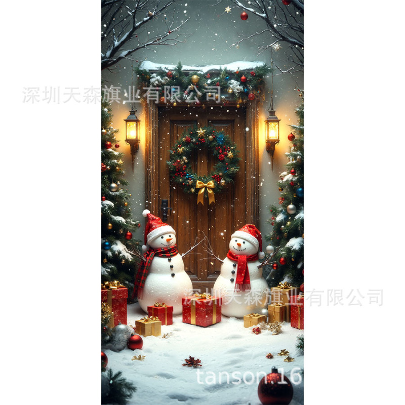 跨境爆款亚马逊圣诞节门盖旗帜雪人圣诞树真实感门套圣诞毛球花边|undefined