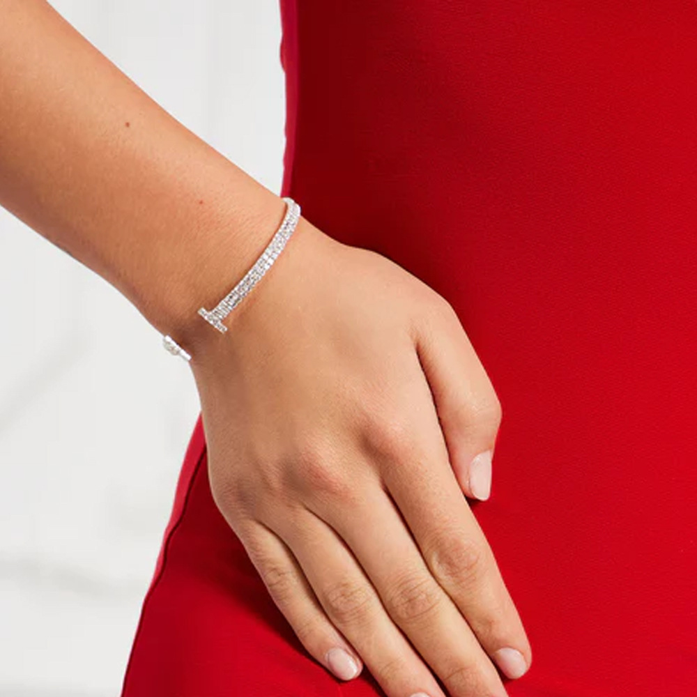 Moda simple diamante completo abierto pulsera europea y americana elegante doble fila rhinestone pulsera fiesta accesorios pulsera