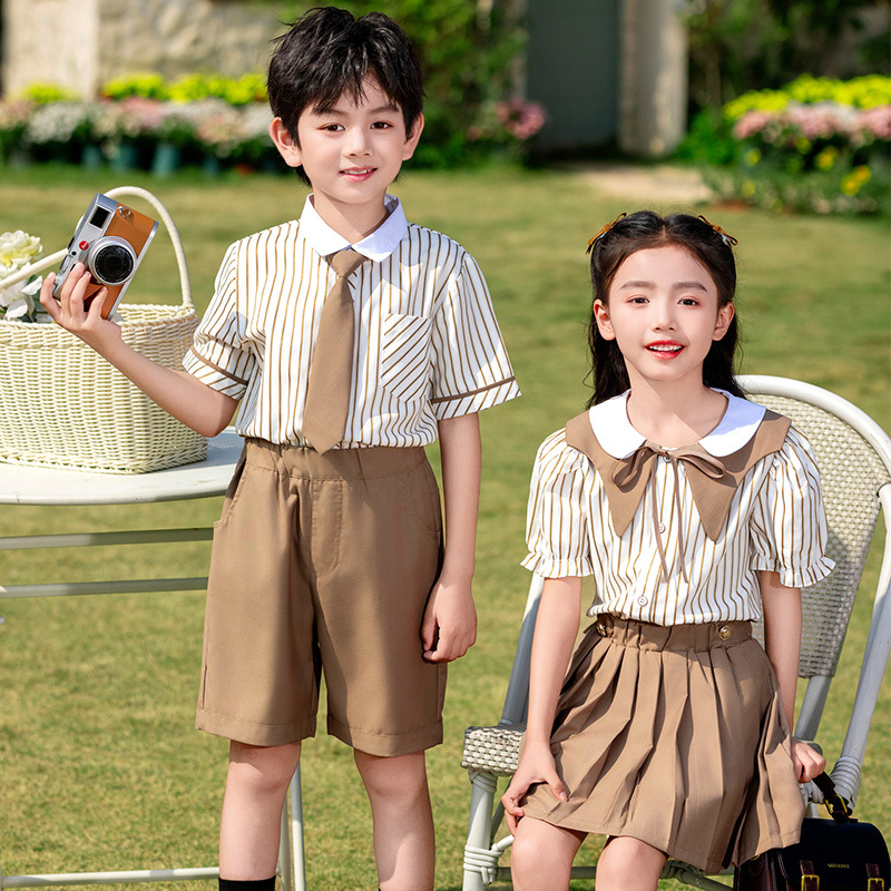 유치원 정원 옷 여름 옷 학교 유니폼 세트 초등학교 학생 수업 옷 여름 영국 아카데미 스타일 공연 옷 졸업 의류