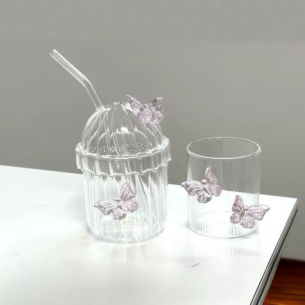 869g Weight Water Bottles Kitchen and drinking utensils 1 Piece Quantity Home, Tea Party Occasion Glass Material Solid Color, Butterfly Pattern Elegant, Cute Style Elegant Cute Solid Color Butterfly Glass Water Bottles 1 Piece 8