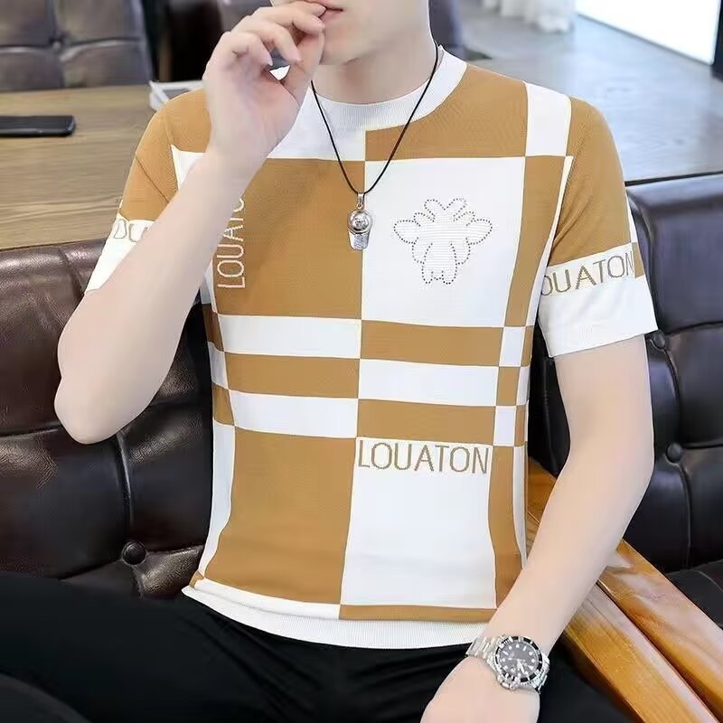 Camiseta de manga corta para hombres verano 2023 nueva media manga ins marca de moda camiseta de seda de hielo ropa suelta ropa de hombre