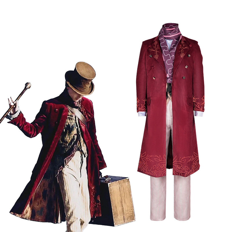 Charlie and the Chocolate Factory Willy Wonka Costume Willy Wonka Burgundy Coat Movie Replica Performance Outfit