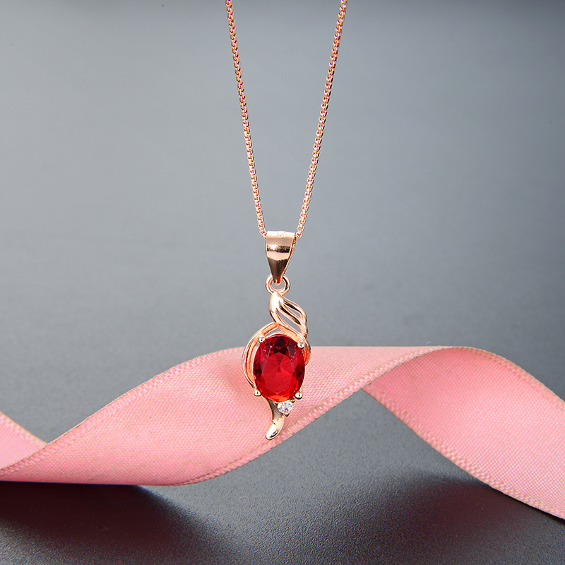 Accesorios de fábrica fuente cadena clavícula Corea del Sur pequeño collar fresco s925 plata diamante rojo joyería las mujeres colgante