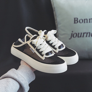 2024 New Summer Style Two-Wear Half-Slip Mesh Breathable Sneakers Versatile Lazy White Shoes for Women
