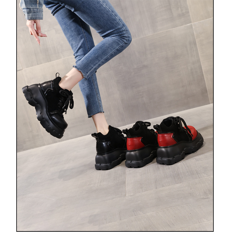 Boot nữ cổ ngắn đế xuồng tăng chiều cao phong cách thường ngày — màu đen chi tiết 15