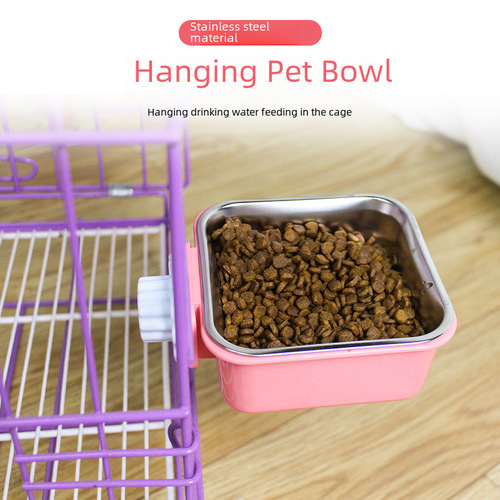 Pet bowl feeder cat bowl pet stainless steel dog bowl dog cage hanging fixed dog basin wholesale manufacturer 6